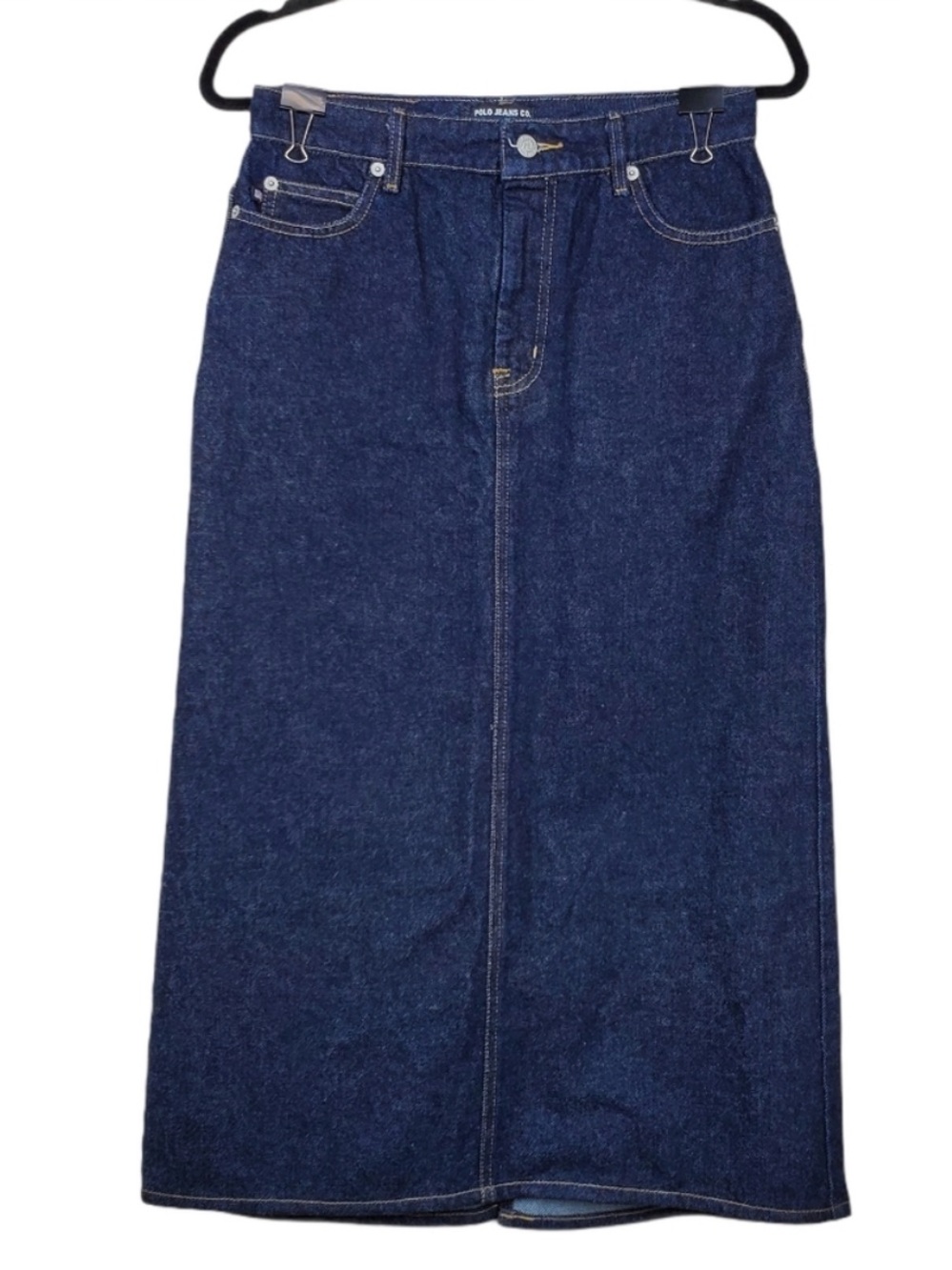 POLO RALPH LAUREN VTG Denim Jean Maxi Skirt 8 Dark Wash